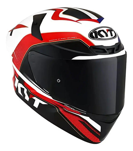 Capacete KYT TT-Course Grand Prix Azul Vermelho Branco Brilhante Tamanho 60/L