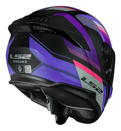 Capacete LS2 FF808 Stream II Vintage com Óculos Solar Interno Preto Roxo Cinza Fosco Tamanho 56/S
