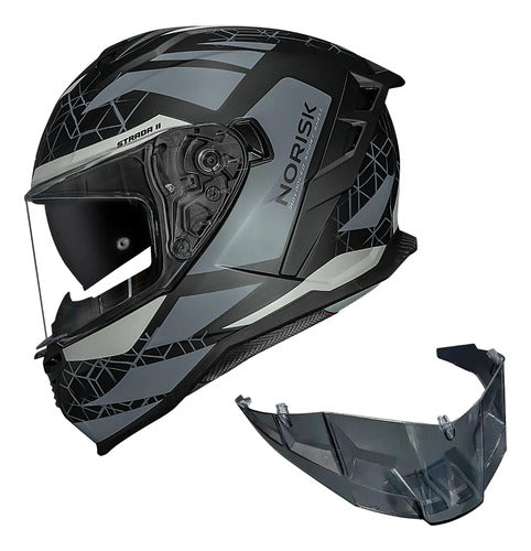 Capacete Norisk Strada II Evoque com Óculos Solar Interno e Spoiler Cinza Preto Fosco