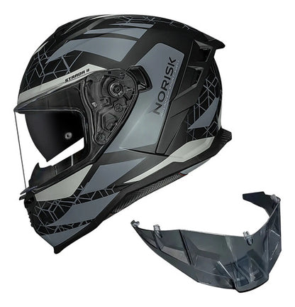 Capacete Norisk Strada II Evoque com Óculos Solar Interno e Spoiler Cinza Preto Fosco