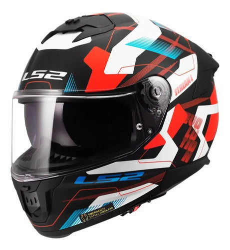 Capacete LS2 FF808 Stream II Mika com Óculos Solar Interno Branco Azul Vermelho