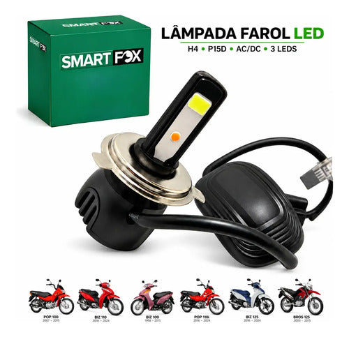 Lâmpada do Farol H4 LED com Reator Smartfox Honda Pop Biz 100 Biz 125 Pop 110i Biz 110i P15D AC/DC