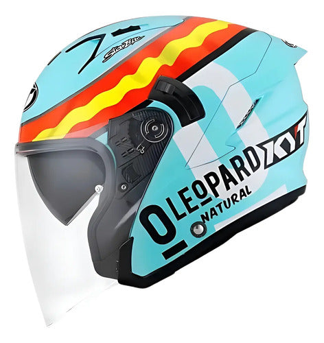 Capacete Aberto KYT NF-J Jaume Masia Leopard com Óculos Solar Interno Azul Vermelho