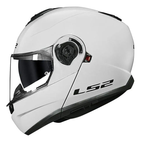 Capacete Escamoteável LS2 FF908 Strobe II Solid com Óculos Solar Branco Brilhante Tamanho 56/S