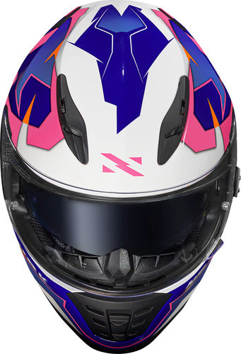 Capacete Norisk FF302 Soul District com Óculos Solar Interno Azul Branco Rosa Brilhante