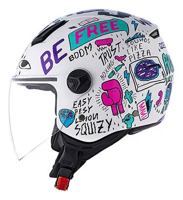 Capacete Aberto Norisk Orion Free Branco Roxo Brilhante