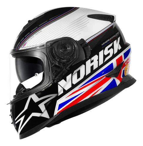 Capacete Norisk FF302 Soul II Grand Prix Reino Unido com Óculos Solar Interno Branco