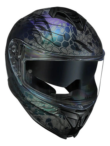 Capacete Norisk Strada II Cobra com Óculos Solar Interno Azul Verde Roxo Brilhante