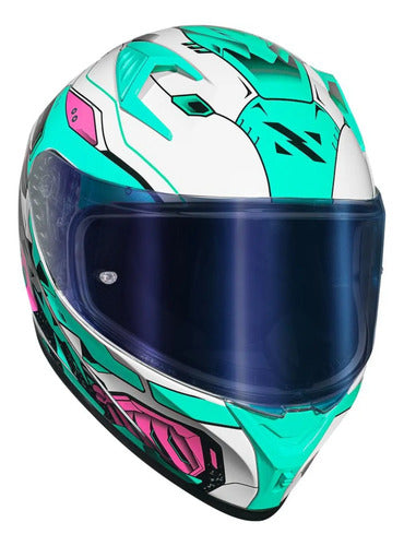 Capacete Norisk Flow Robot com 2 Viseiras e Spoiler Branco Verde Brilhante