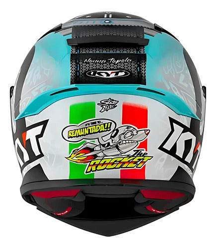 Capacete KYT R2R Max Dennis Foggia Misano com Óculos Solar Interno Azul Preto Brilhante