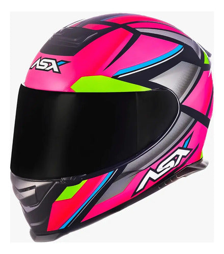 Capacete ASX Eagle Explorer Preto Rosa Prata Brilhante