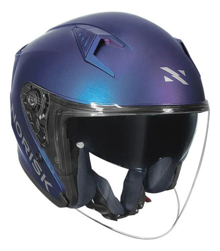 Capacete Aberto Norisk Downtown II Solid com Óculos Solar Interno Azul Fosco Tamanho 56/S