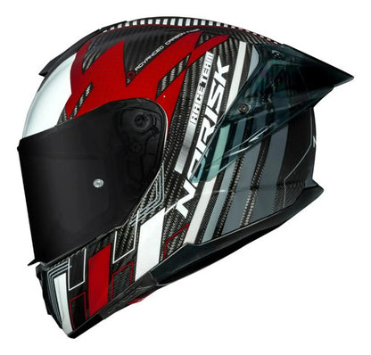 Capacete Norisk Carbon R Team com 2 Viseiras e Spoiler Vermelho Branco Brilhante Tamanho 62/XL