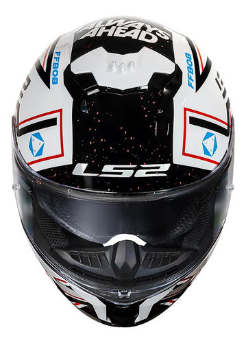 Capacete LS2 FF808 Stream II Maze com Óculos Solar Interno Branco Preto Brilhante