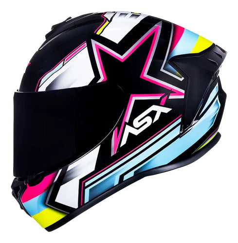 Capacete ASX Draken Pilot Preto Colorido Brilhante