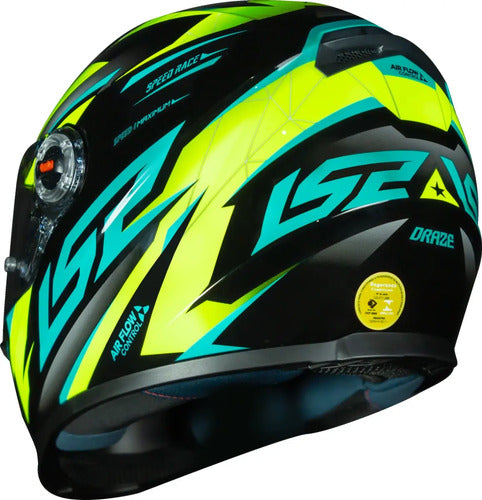 Capacete LS2 FF358 Draze Preto Amarelo Verde Brilhante Tamanho 54/XS