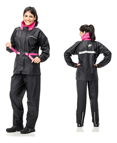 Capa de Chuva Conjunto Pantaneiro Nylon com Gola Feminina Preto Rosa