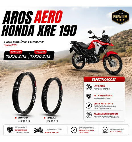 Par de Aros de Roda Aero Slim Monaco Honda Bros 160 Xre 190 19x70 2.15 e 17x70 2.15 Preto Brilhante
