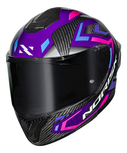 Capacete Norisk Carbon R Spot com 2 Viseiras e Spoiler Roxo Rosa