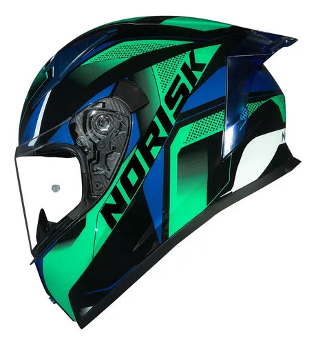Capacete Norisk Flow Pulse com 2 Viseiras e Spoiler Verde Azul