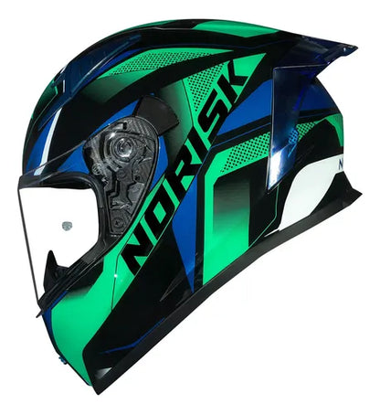 Capacete Norisk Flow Pulse com 2 Viseiras e Spoiler Verde Azul
