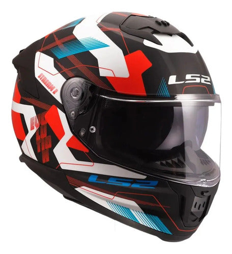Capacete LS2 FF808 Stream II Mika com Óculos Solar Interno Branco Azul Vermelho