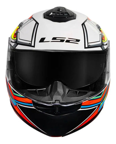 Capacete Escamoteável LS2 FF908 Strobe II Xdron com Óculos Solar Branco Laranja Neon
