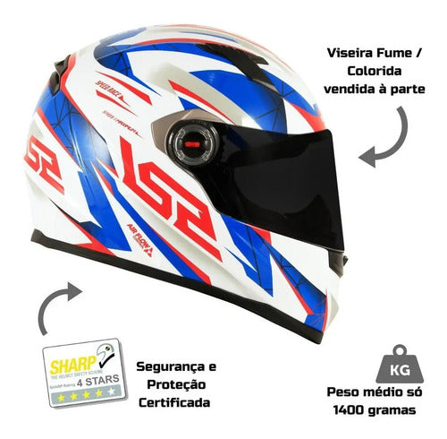 Capacete LS2 FF358 Draze Branco Azul Vermelho Brilhante Tamanho 60/L