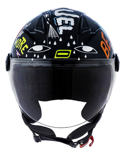 Capacete Aberto Norisk Orion Free Preto Laranja Branco Brilhante
