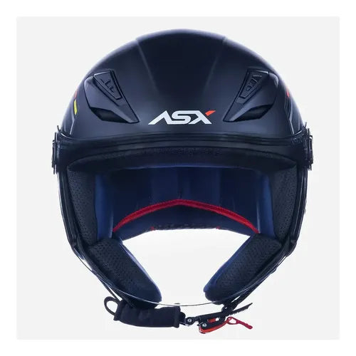 Capacete Aberto ASX City Air Pilot Preto Vermelho Amarelo Fosco