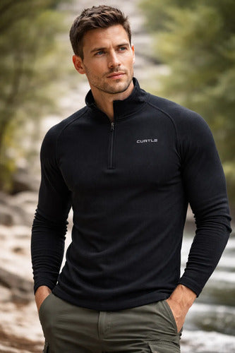 Blusa Térmica Segunda Pele Curtlo Thermoplus com Zíper Masculina Preto