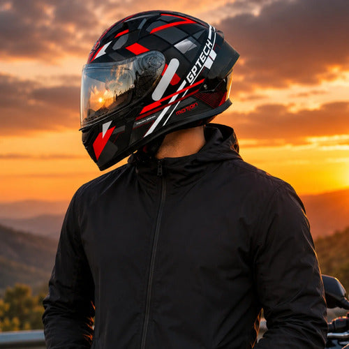 Capacete GP Tech Sense Motion Preto Cinza Vermelho Brilhante