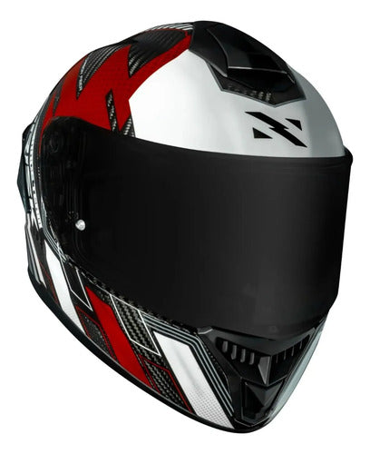 Capacete Norisk Carbon R Team com 2 Viseiras e Spoiler Vermelho Branco Brilhante Tamanho 62/XL
