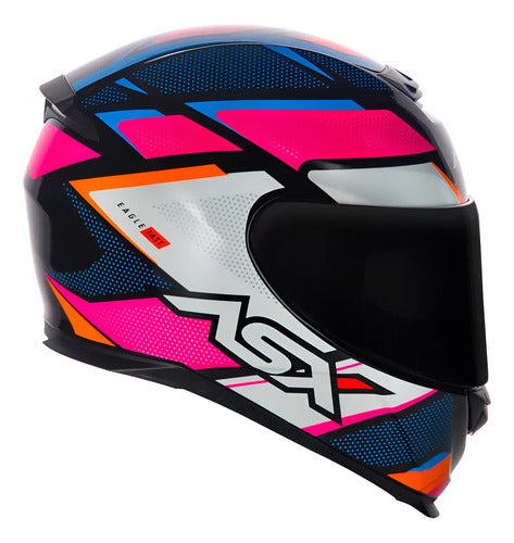 Capacete ASX Eagle Fast Preto Rosa Branco Brilhante