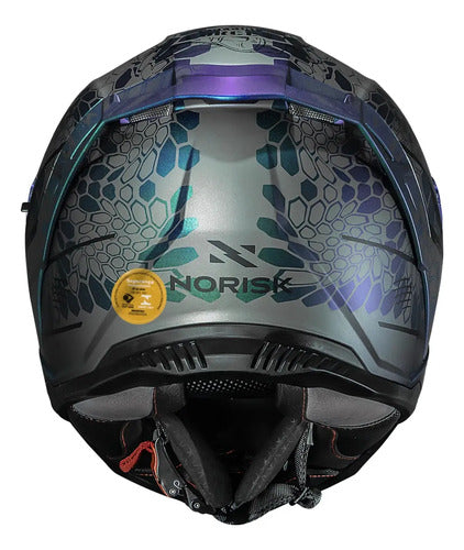 Capacete Norisk Strada II Cobra com Óculos Solar Interno Azul Verde Roxo Brilhante