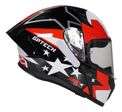 Capacete GP Tech Sense Army Preto Vermelho Branco Brilhante Tamanho 60