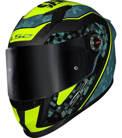Capacete LS2 FF358 S Striker com Spoiler Azul Amarelo Verde Brilhante