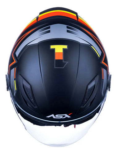 Capacete Aberto ASX City Air Pilot Preto Vermelho Amarelo Fosco