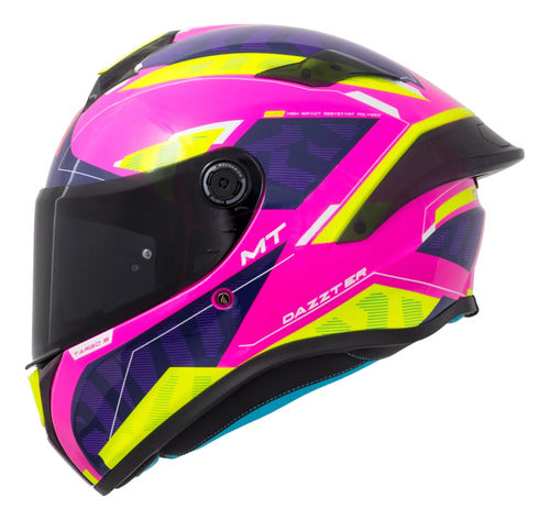 Capacete MT Helmets Targo Dazzter Rosa Roxo Amarelo Brilhante