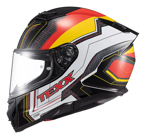 Capacete Texx Kaiman Flag Alemanha com Óculos Solar Interno Preto Brilhante Tamanho 58