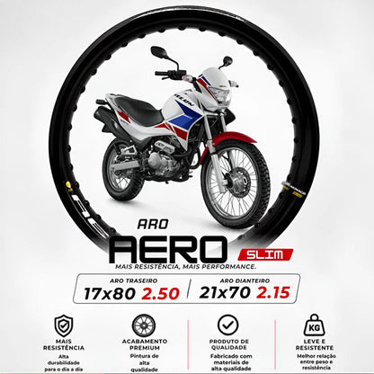 Par de Aros de Roda Aero Slim Monaco Honda Nx 400 Falcon 2.15x21 e 2.50x17 Preto Brilhante