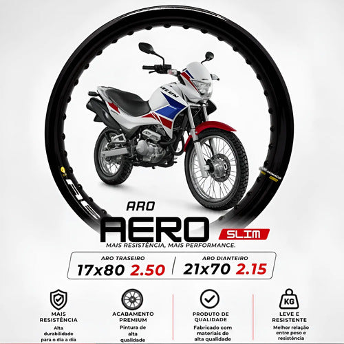 Par de Aros de Roda Aero Slim Monaco Honda Nx 400 Falcon 2.15x21 e 2.50x17 Preto Brilhante