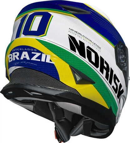 Capacete Norisk FF302 Grand Prix Brasil com Óculos Solar Interno Branco Brilhante