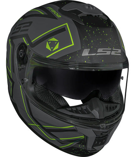 Capacete LS2 FF808 Stream II Maze com Óculos Solar Interno Cinza Preto