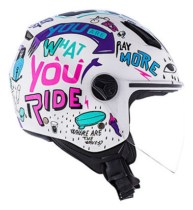 Capacete Aberto Norisk Orion Free Branco Roxo Brilhante