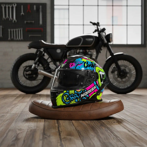 Capacete Norisk Strada II Wow com Óculos Solar Interno Preto Amarelo