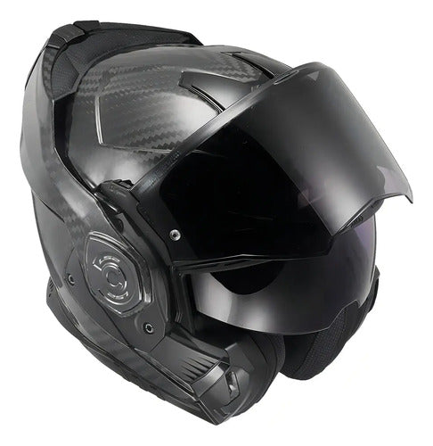 Capacete Escamoteável LS2 FF901 Advant X Carbon Solid com Óculos Solar Preto Brilhante