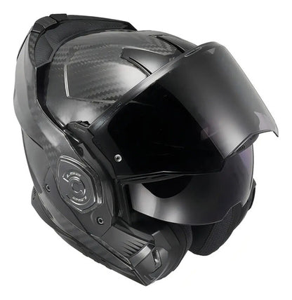 Capacete Escamoteável LS2 FF901 Advant X Carbon Solid com Óculos Solar Preto Brilhante