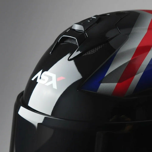 Capacete ASX Draken UK Preto Vermelho Azul Brilhante