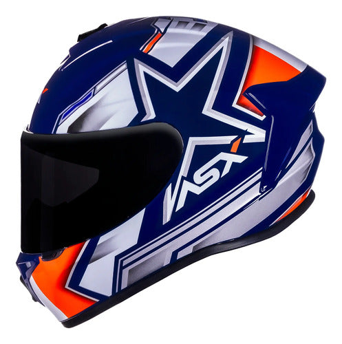 Capacete ASX Draken Pilot Azul Branco Vermelho Brilhante